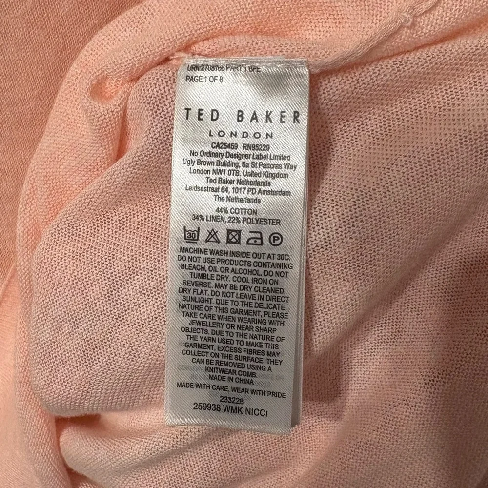 Ted Baker London Cotton Linen Blend Long Sleeve peach Jumper Pullover Sweater